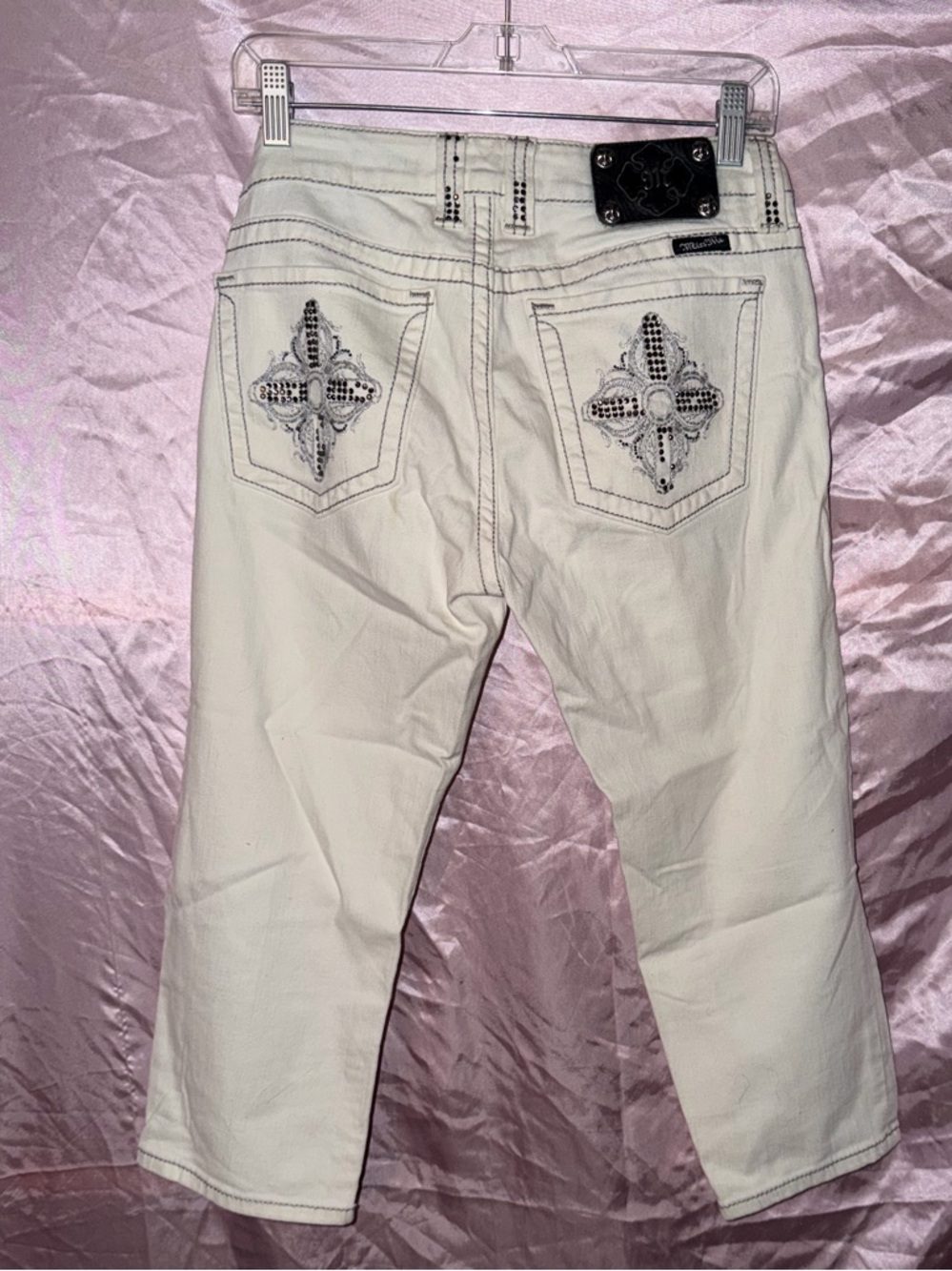 Miss me rhinestone embellished white denim Capris